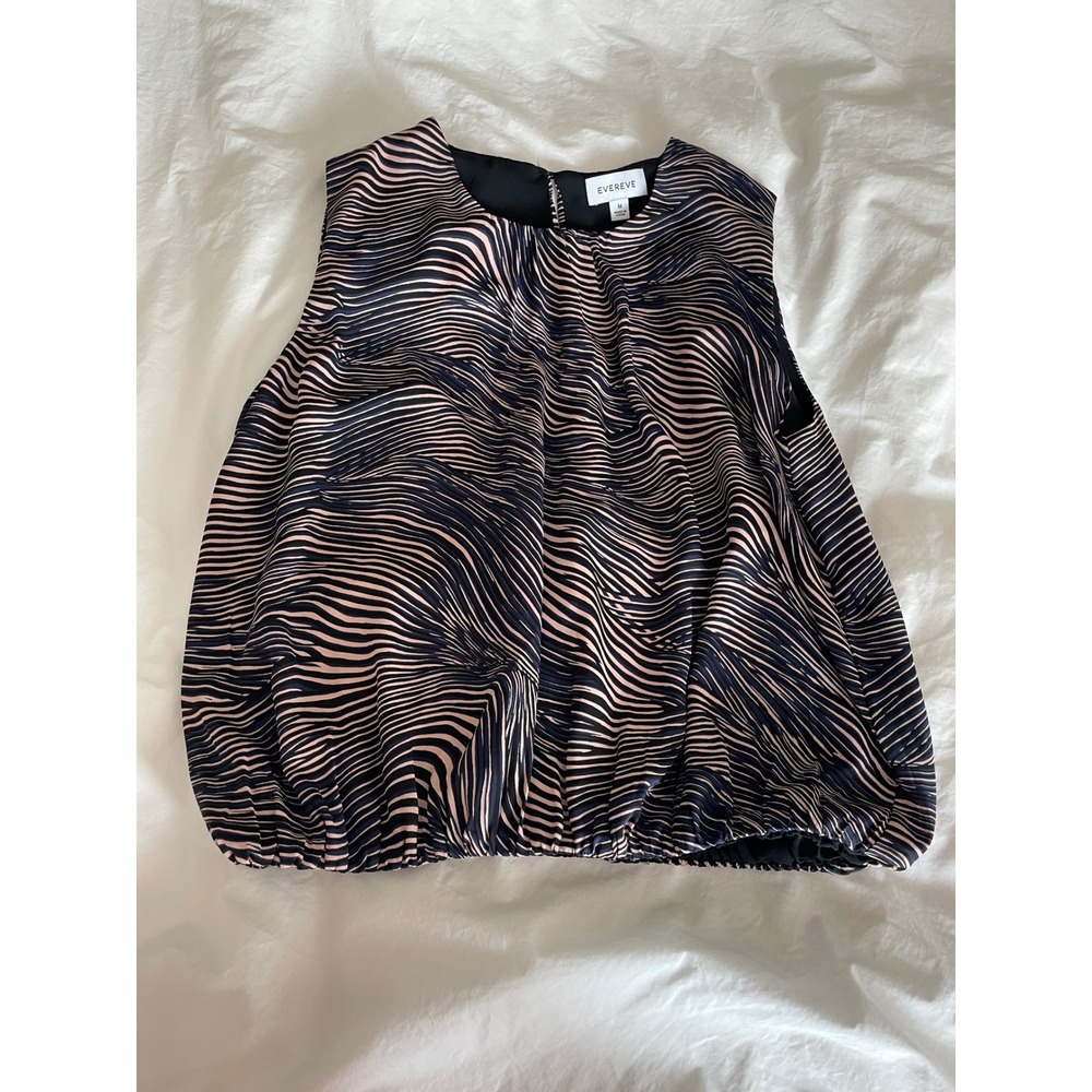 Evereve Bubble Hem Tank Zebra Wavy Print Navy Pink Size M